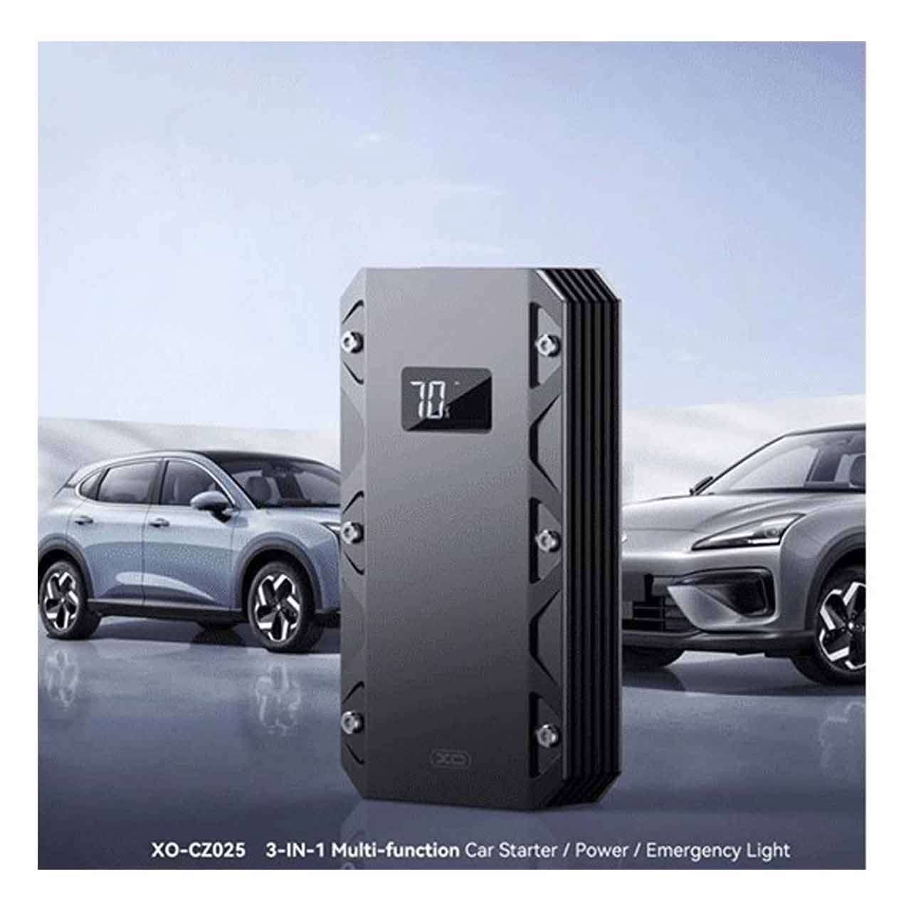 جامپ استارتر خودرو و پاوربانک18W فست شارژ XO 10000mAh مدل XO-CZ025 - مشکی(دارای چراغ LED)